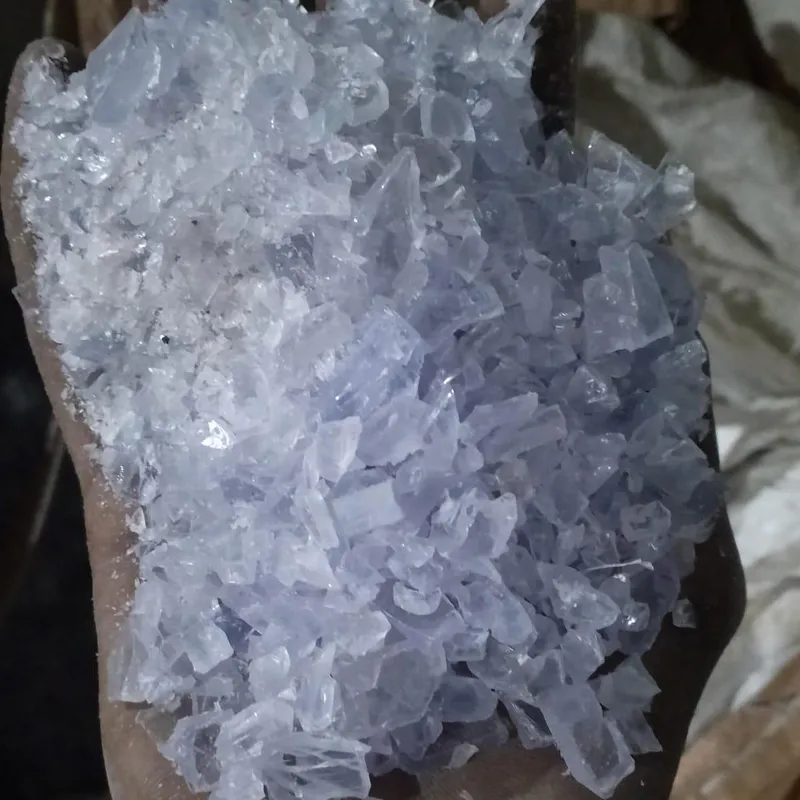 Clear natural PVC regrind, close-up